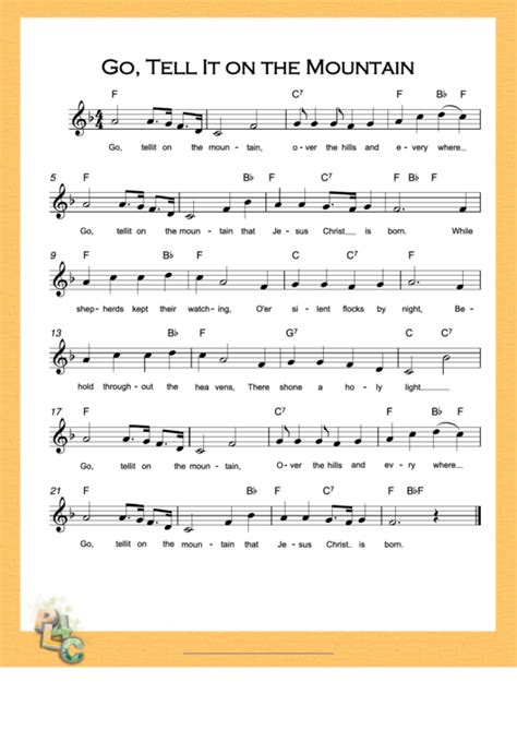 Go, Tell It On The Mountain - Piano Sheet Music printable pdf download