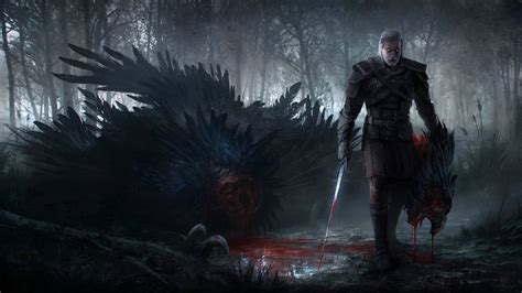 Download A triumphant Geralt of Rivia beheading a monster in The Witcher 3 Wallpaper ...