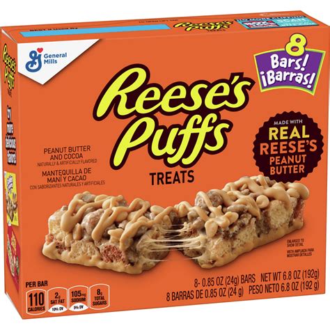 Reese's Puffs Breakfast Cereal Peanut Butter & Cocoa Treat Bars, 8 Bars - Walmart.com