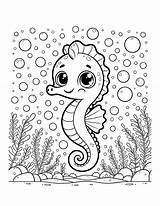Coloring Seahorse Pages Colouring Grown Printable Adult Adults Color  sketch template