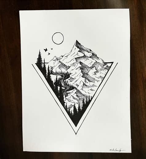 Impresión de dibujo de montaña geométrica | Etsy