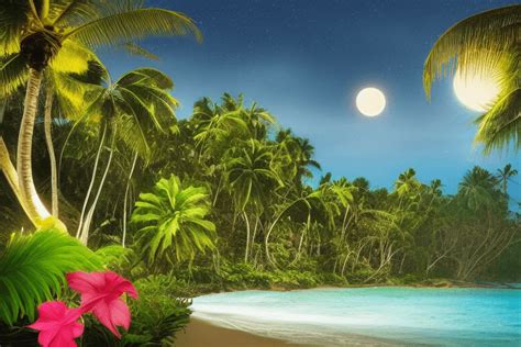 Beautiful Tropical Beach Landscape at Night · Creative Fabrica