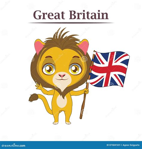 National Animal with British Flag Stock Vector - Illustration of smiling, great: 87584169