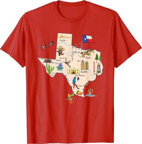 Map of Texas Landmarks, the major cities, flag tee shirt T-Shirt