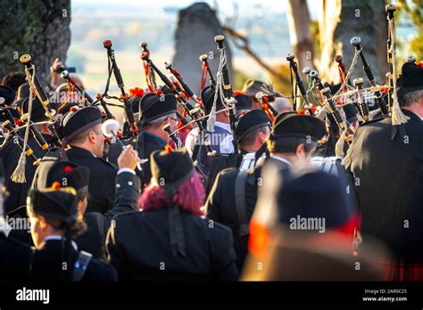 Massed pipes and drums at Glen Innes Celtic Festival NSW Stock Photo ...