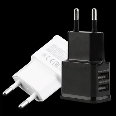 Phone Charger 5V 2A EU Plug Dual USB Ports Travel Wall Phone Charger ...