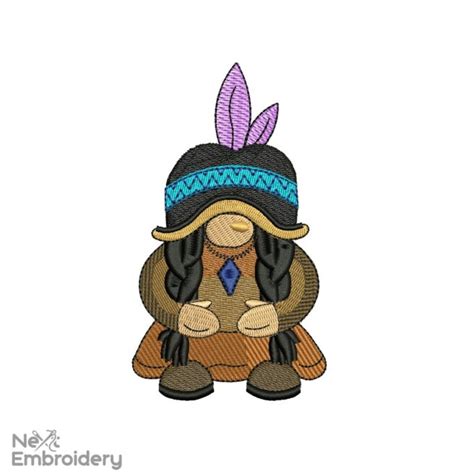 Native American Girl Gnome Embroidery Design - NextEmbroidery