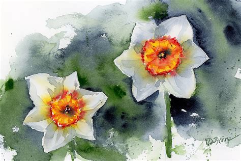 Two White Daffodils - Watercolor Painting & Prints by Kris DeBruine Studio