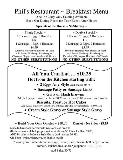 Menu of Phil's Restaurant in Hot Springs, AR 71913