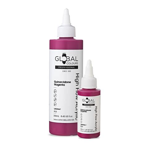 Global Colours Quinacridone Magenta - Professional High Flow Acrylic Artist Paint