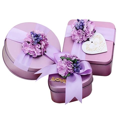 1 Pcs Purple Decor Candy Box Chocolate Box Small Weeding Gift Box Flower Bowknot Love Case ...