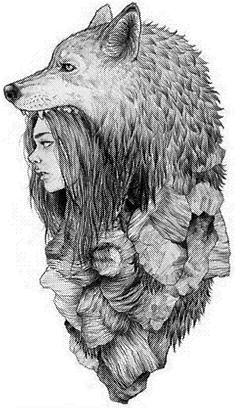 Laser Engraving Wolf Girl Art Template Bitmap (.bmp) format file free download - 3axis.co