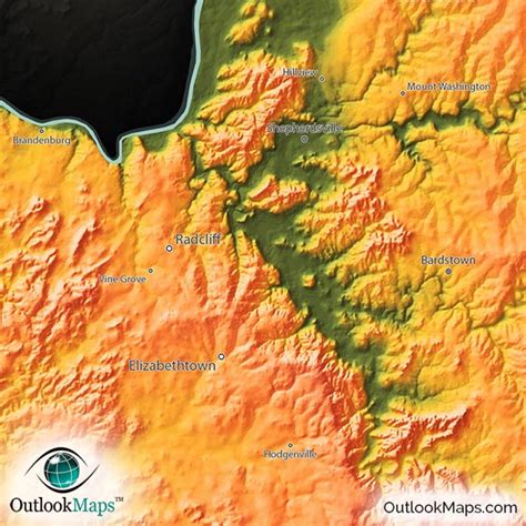 Kentucky Topography Map | Hilly Terrain in Colorful 3D