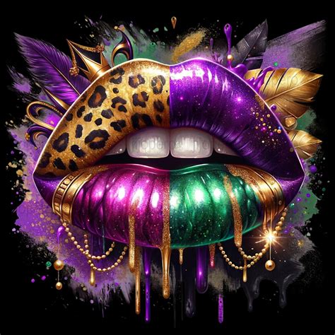 PNG Mardi Gras Lips Clipart, Leopard Print, Glitter Sparkle, Digital ...