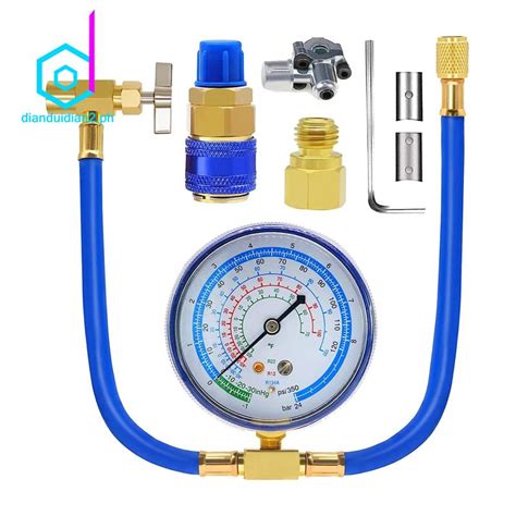 1Set ACR134A Refrigerator Freon Recharge Kit AC Charge Hose with Gauge Blue 134A Refrigerator ...