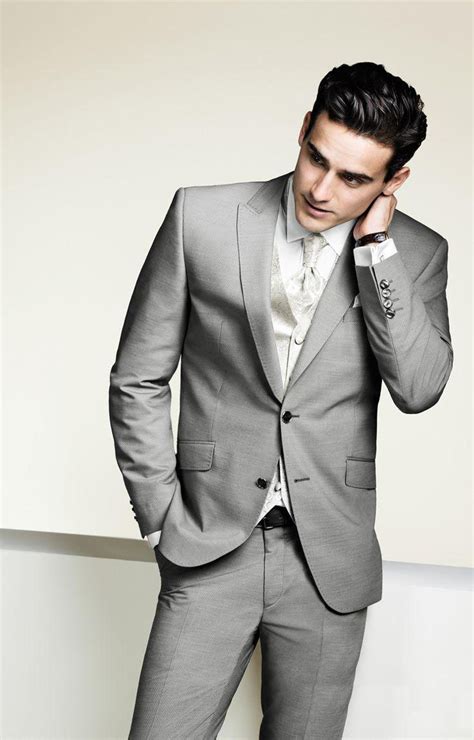 Best Selling Light Gray Coat Suits Lapel Groom Tuxedos Groomsmen Best ...