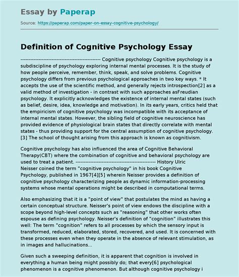 Definition of Cognitive Psychology Free Essay Example