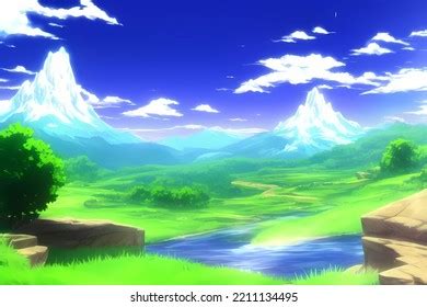 Landscape Scene Illustration Digital Painting Greenery Stock ...