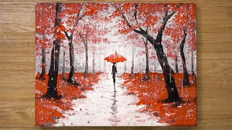 Walking in the Rain / Red Acrylic Painting Technique #448 | Acrylic ...