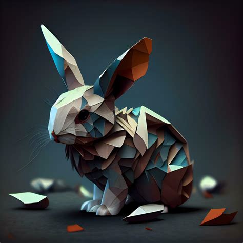 Rabbit in origami style on dark background. 3d rendering, Image ...