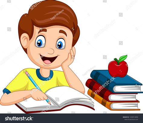 Cartoon Little Boy Studying Stock Vector (Royalty Free) 1359914090 ...