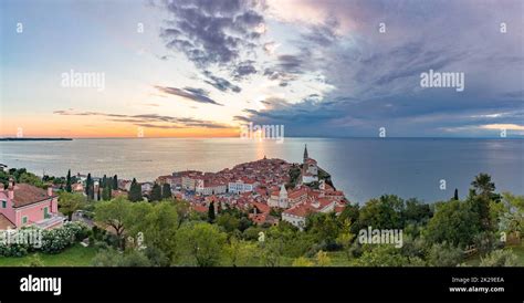 Piran Sunset Panorama Stock Photo - Alamy