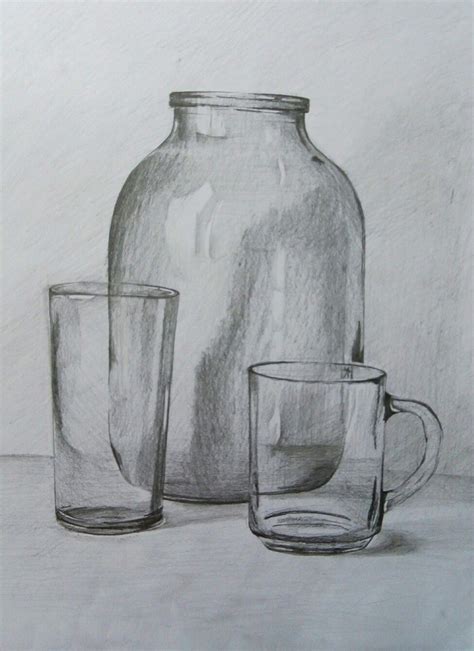 Realistic Still Life Drawing of Glasses and Jug