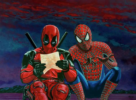 Deadpool and Spiderman Painting Painting by Paul Meijering - Pixels