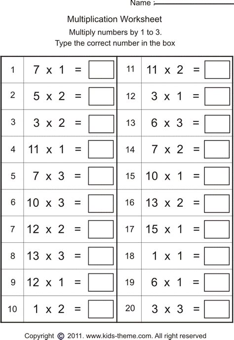 Multiplication Worksheets - Multiply Numbers by 1 to 3 | Multiplication ...