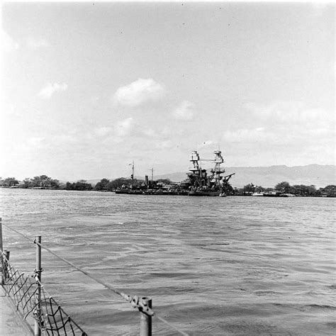 USS Nevada BB-36 at Pearl Harbor some days after the December 7, 1941 Japanese attack From the ...