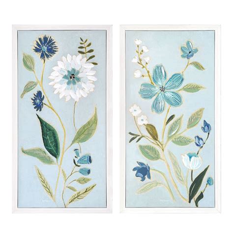 Crystal Art Gallery Contemporary Floral Set of 2 Framed Canvases, Blues ...