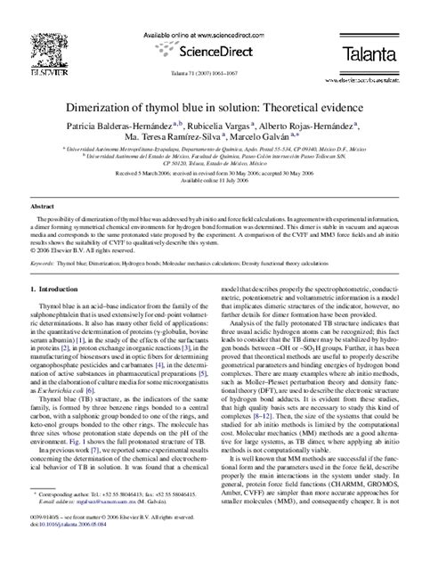 (PDF) Dimerization of thymol blue in solution: Theoretical evidence | Alberto Rojas-hernández ...