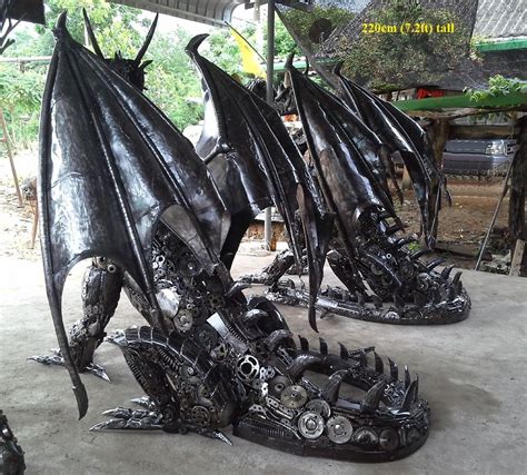 twin dragon statues, life size scrap metal art from thailand | Scrap metal art, Metal tree wall ...