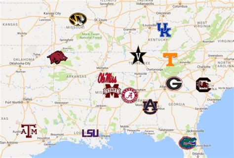 SEC Map | Teams | Logos - Sport League Maps : Maps of Sports Leagues