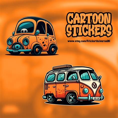 2 Cute Car Cartoon Stickers for You - Etsy