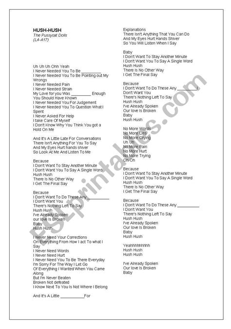 Song Hush Hush - ESL worksheet by vivian_zorzo