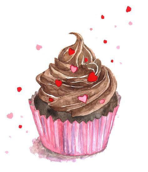 Watercolor Chocolate Cupcake by Kana hata