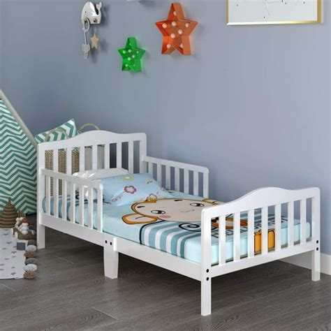 UBesGoo Toddler Bed, Wood Kids Bedframe Children Classic Sleeping Bedroom Furniture w/Safety ...