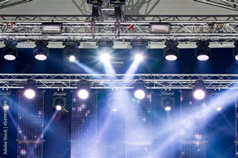 stage lighting equipment. spotlights on outdoor concert stage with light beams. Stock Photo ...