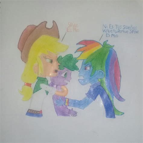 Applejack And Rainbow Dash Fighting For Spike by ByShaggyIts on DeviantArt