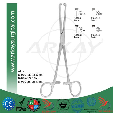 Allis Intestinal & Tissue Grasping Forceps Size 15.5, 19, 25.5 cm ...