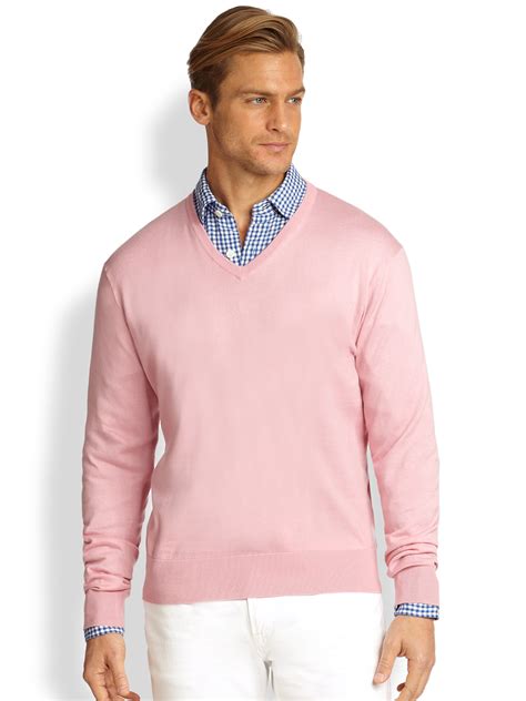 Polo Ralph Lauren Cotton V-neck Sweater in Pink for Men | Lyst