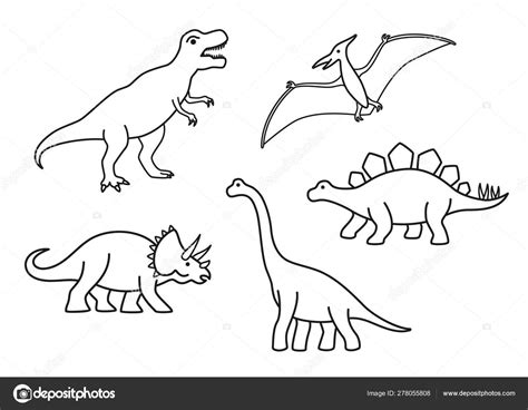 Vector outline dinosaurs - T-rex, Brachiosaurus, Pterodactyl ...