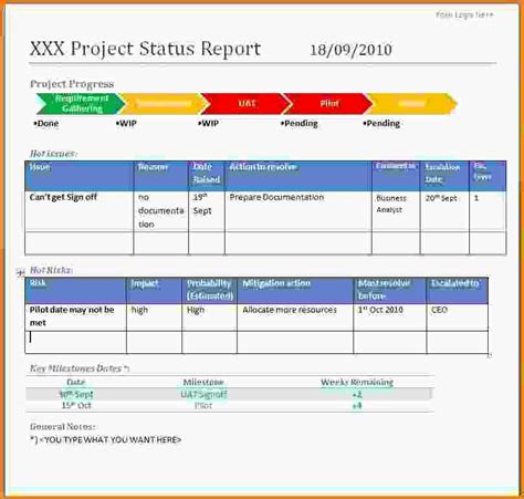 Best Project Status Report Template