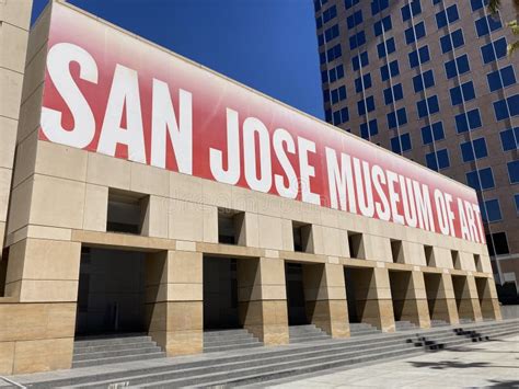 San Jose Museum of Art Sign on the Facade of a Modern and Contemporary Art Museum in Downtown ...