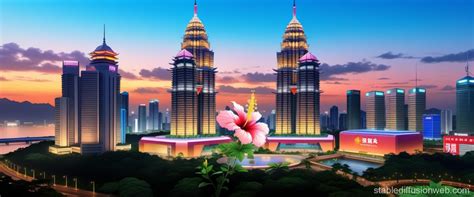 Malaysia Twin Tower Design with Hibiscus Addition | Stable Diffusion Online