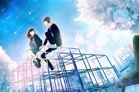 Anime Couple Looking At Each Other Live Wallpaper - MoeWalls