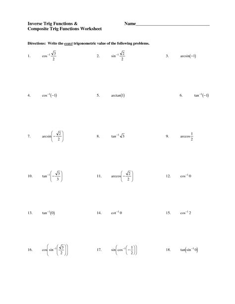 Inverse Trig Worksheet