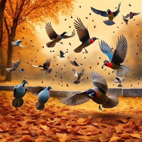 Premium AI Image | Season of Flight Colorful Bird Migration in Autumn