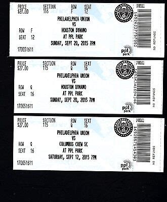 Philadelphia Union 2015 MLS Soccer Ticket Lot of 3 Various Seats | eBay